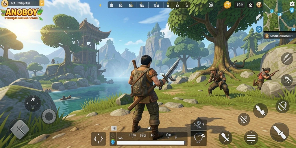 Tampilan layar gameplay ANOBOY yang menakjubkan di dunia terbuka.