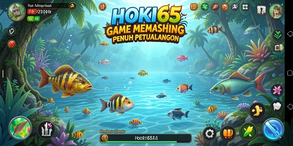 Screenshot gameplay HOKI65 menunjukkan aksi memancing yang seru dan menantang.