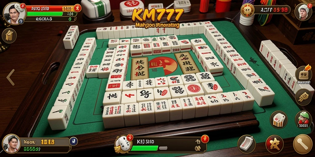Tangkapan layar gameplay KM777 yang menunjukkan aksi Mahjong yang mendebarkan.